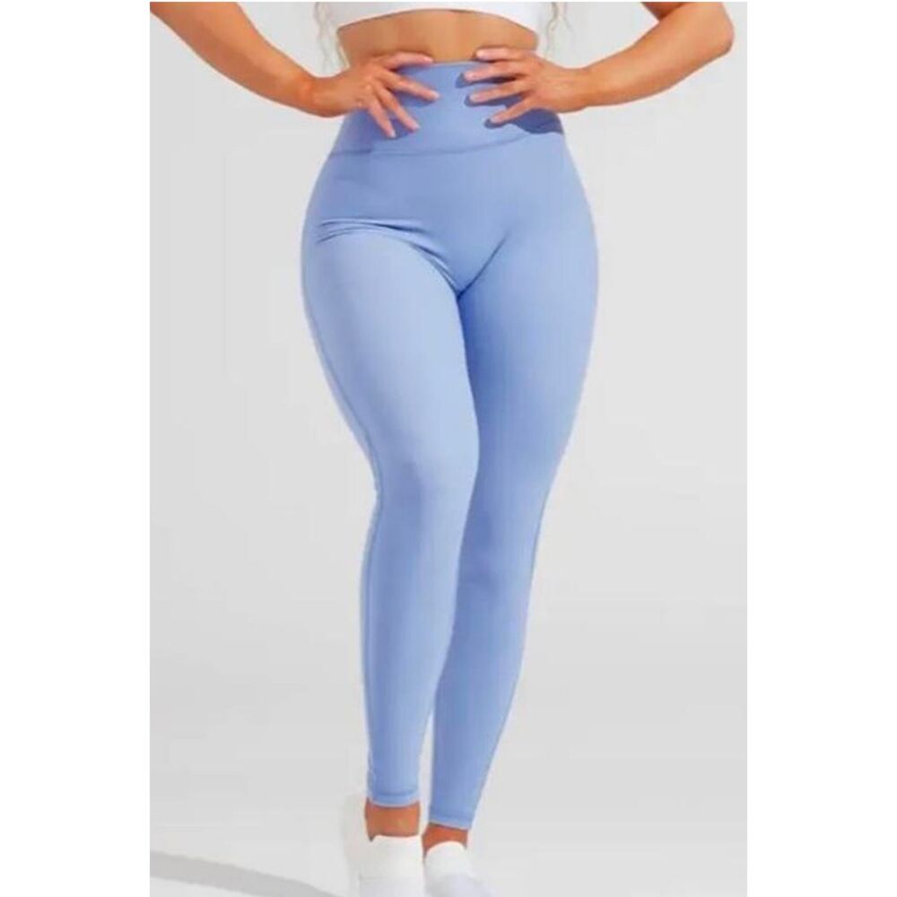 BUFF BUNY Live Free Baby Light Blue Ankle Leggings Womens Large Athleisure Yoga